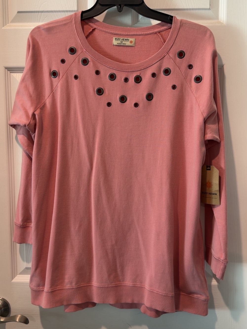 Ruff Hewn Rose Pink Grommet-Trim Pullover